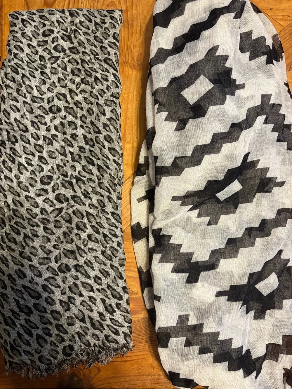 Bundle Neutral Geometric & Leopard Print Scarves - Black, White and Gray